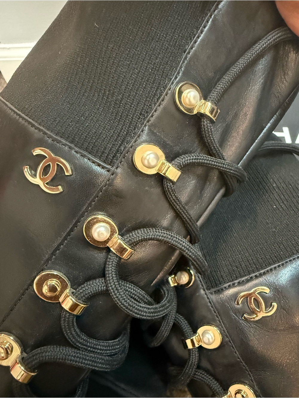 AUTHENTIC!!
RARE!!! 
Excellent. 
CHANEL Tall Black Leather Lace-Up Biker boot - Picture 2 of 8